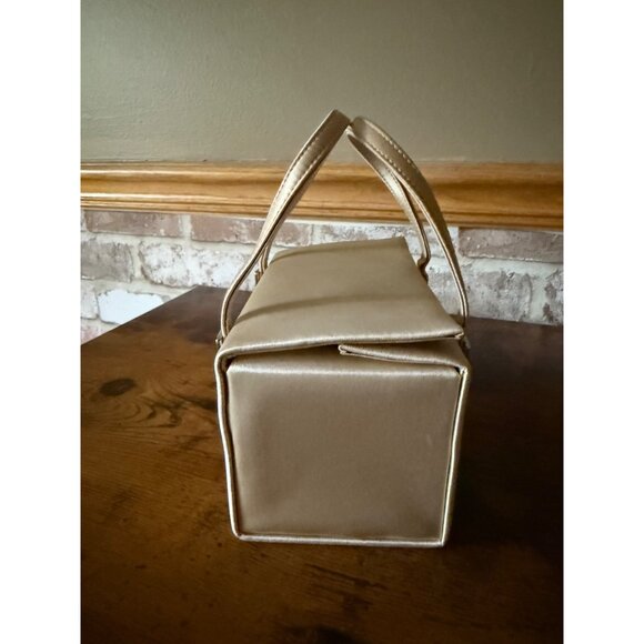 Vintage Franchi Gold Satin Box Handbag With Rhinestone Buckles & Double Handles - Picture 2 of 8